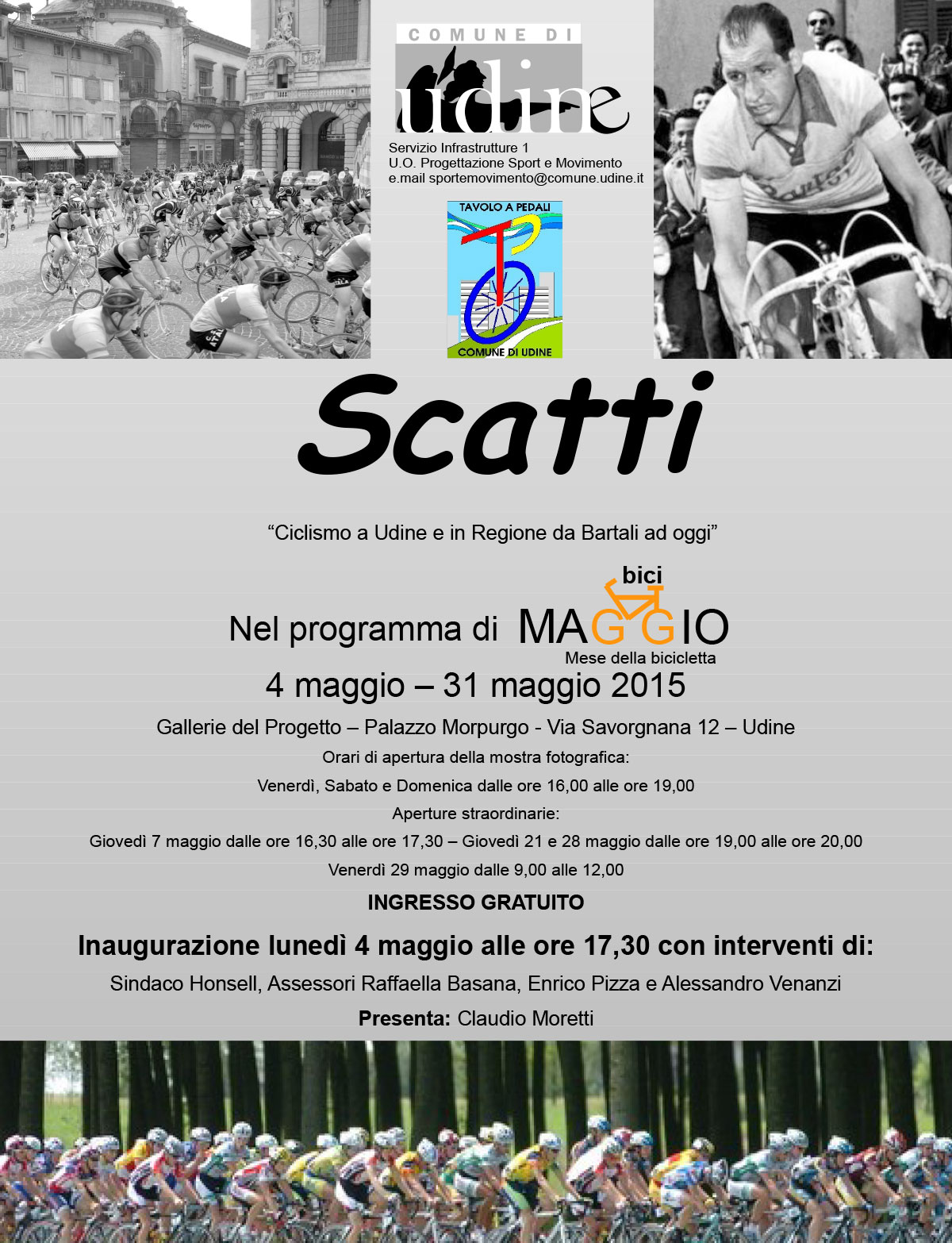 Locandina mostra Scatti, ciclismo a Udine e in Regione da Bartali ad oggi